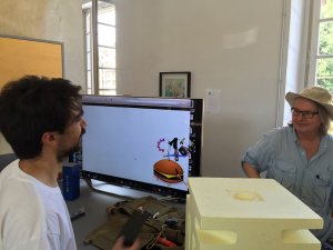 Bruce Sterling and Lorenzo Romagnioli in Casa Jasmina's kitchen.